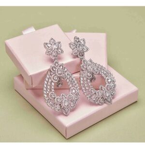 Glamorous Silver Teardrop Earrings with Intricate Design